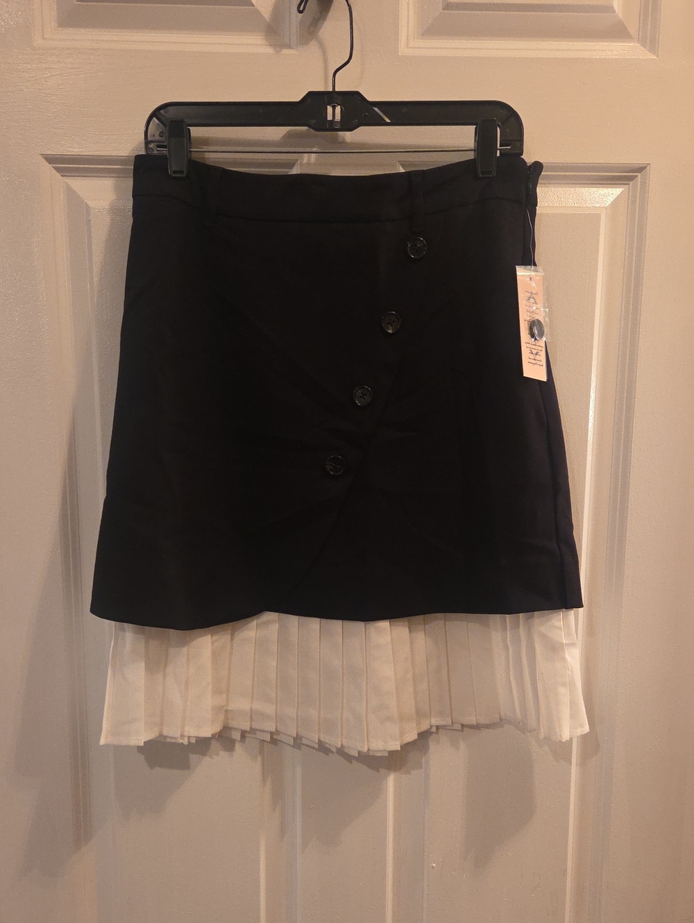 Nanette Lepore Black Mini Skirt with White Pleated Hem